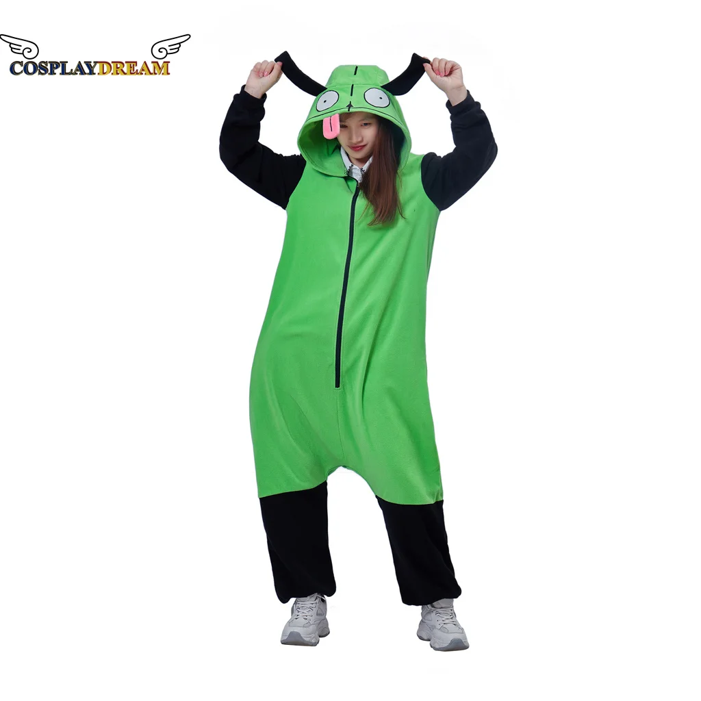 Invader Zim Cosplay Costume Animal Onesie Pajamas Alien Costume Invader Zim Onesies Pajamas Hoodie Pajamas with Ears for adult