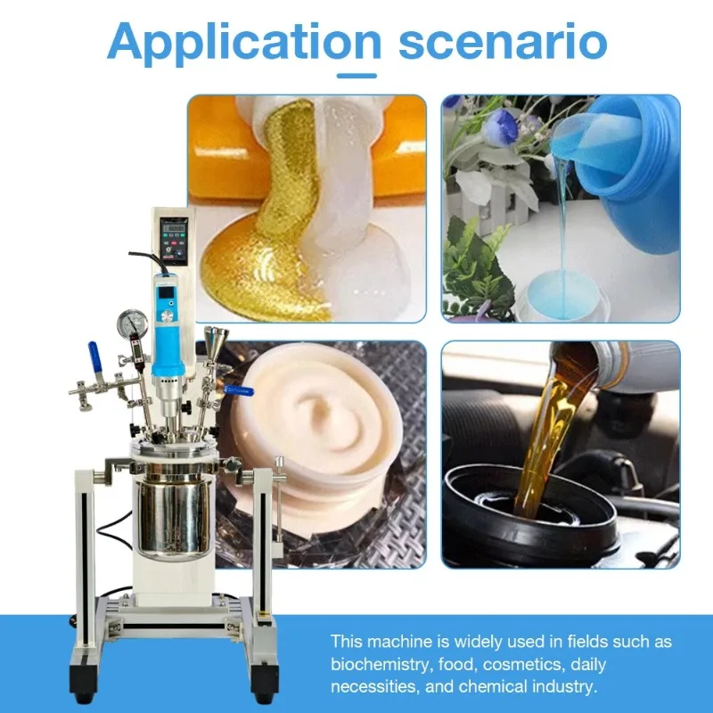 Lab Digital Display Emulsifier 1L Cosmetic Mixing Heating Reaction Kettle