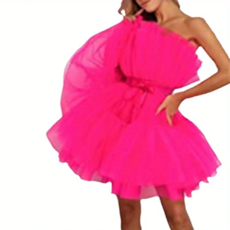 فستان صيفي نسائي بدون أكتاف شبكي بدون ظهر توتو لوليتا فستان مطوي للنساء بدون حمالات فستان كرة التاريخ سترة