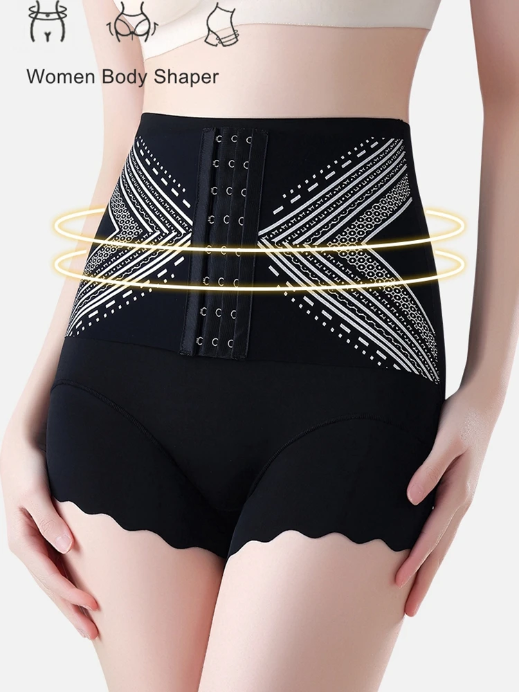 

High Waist Shaper Panties Women Ice Silk Underwear Tummy Control Panty Three Row Buckle Body Shaper Traceless Briefs Shapewear