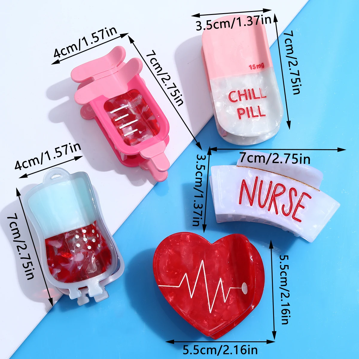 1 personalized blood bag claw hair clip, scrub, syringe  display picture 3