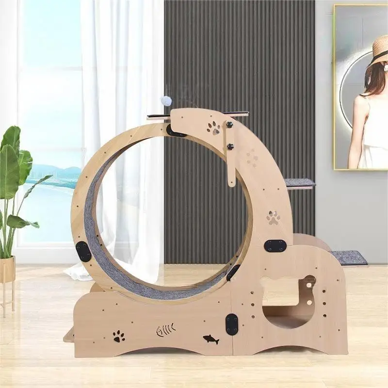 

High Quality Eco-Friendly Pet Interactive Toys Small Silent Indoor Wooden Roller Cat Treadmill Climbing Frame with Box Packed