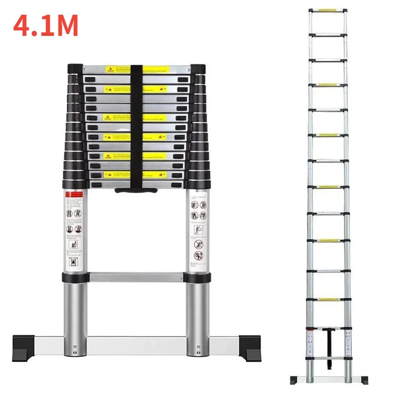 New 4.1m Stable Foldable Telescopic Aluminum Ladder Multi Purpose Industrial Herringbone Telescopic Straight Ladder Step