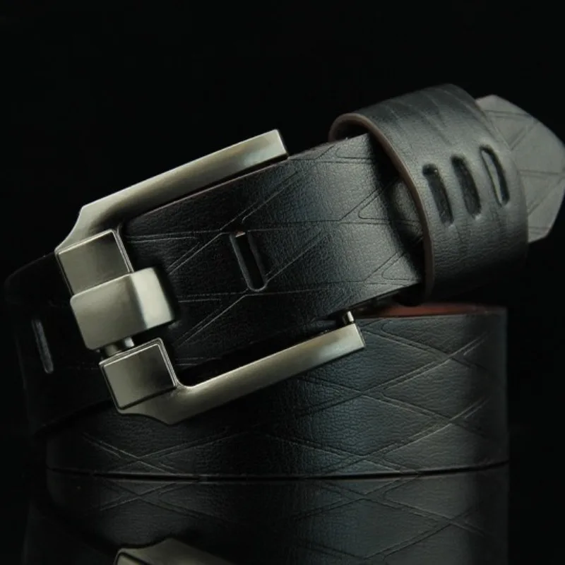 Fashionable Retro Embossed Men’s Buckle Belt Trendy Minimalist Business-Appropriate Sturdy and Durable Casual Pants Belt