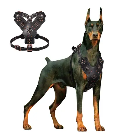 Real Leather Large Dog Harness Durable Pet Harness Genuine Leather Dog Vest Quick Control Harnesses for Big Dogs German Shepherd