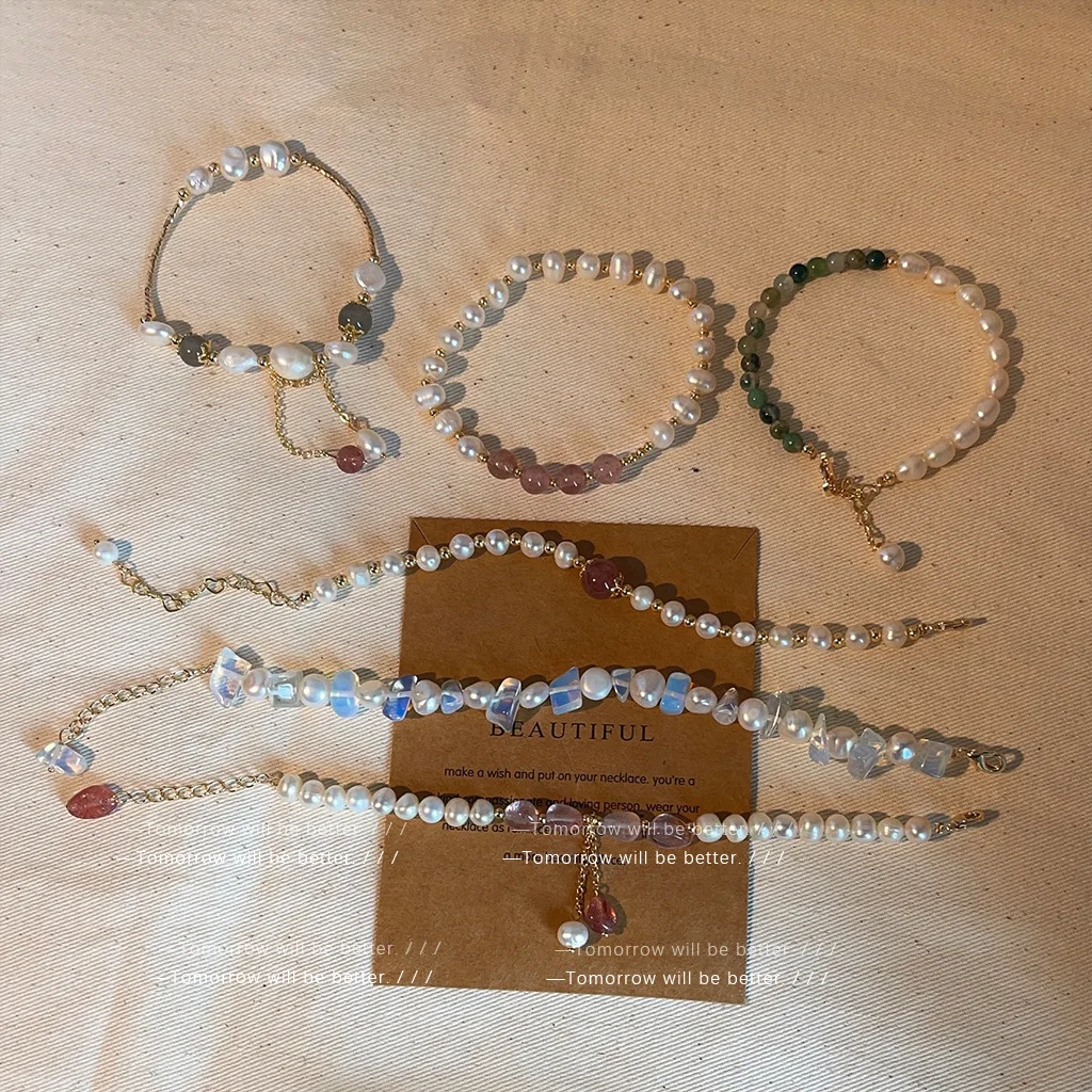 Браслет из барочных жемчужин и лунного камня, уникальное украшение