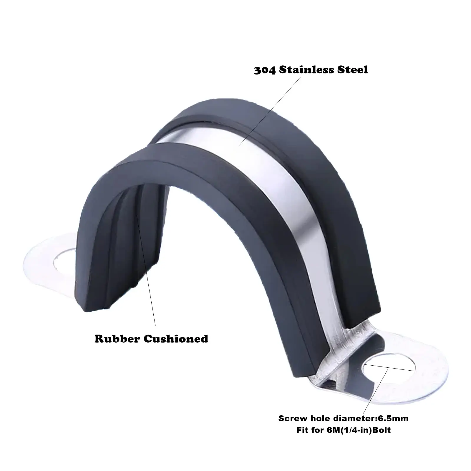 20pcs 6-50mm 2 Hole U-Tube Strap Clamp 304 Stainless Steel with EPDM Rubber Lined Clip Cushioned Insulated Clamp for Tube Wire