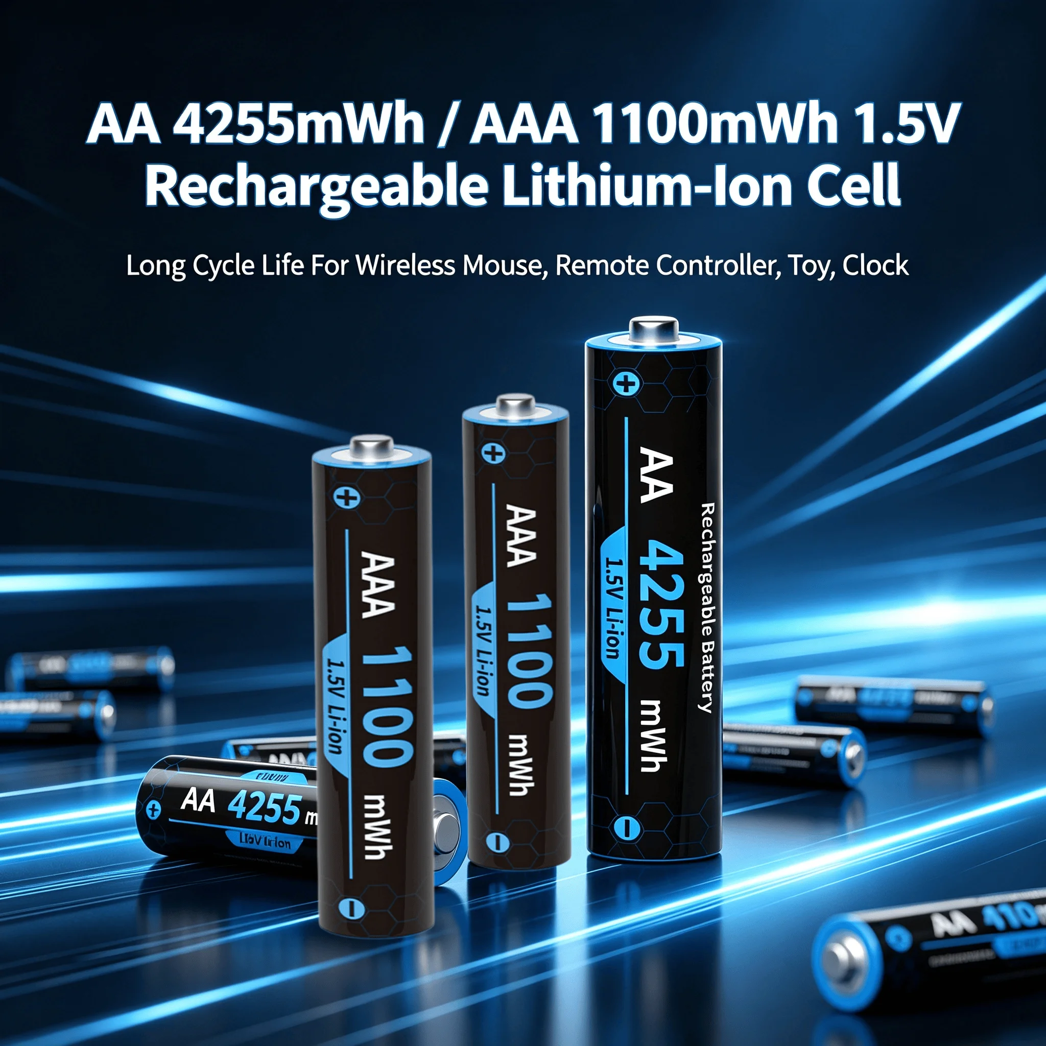 AA 4255mWh AAA 1100mWh 1.5V Rechargeable Lithium‑Ion Cell Long Cycle Life For Wireless Mouse, Remote Controller, Toy, Clock