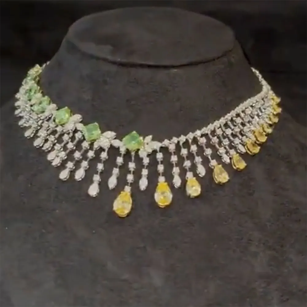 

GODKI Luxury 4PCS Indian Bridal Jewelry Set For Women Wedding Party Yellow Apple Green Zircon Dubai Indian jewelry Sets 2022