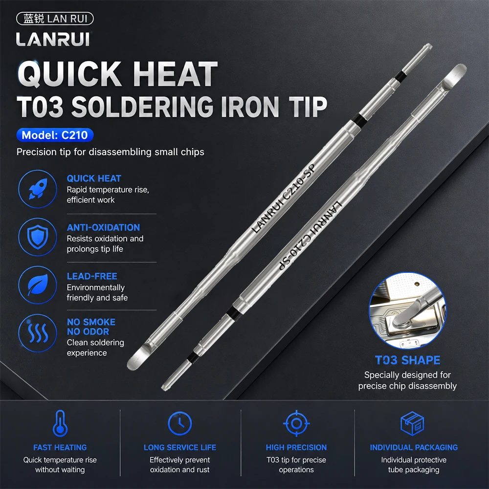 LANRUI Quick Heat T03 Soldering Iron Tip for Phone Repair Multi-Pin FPC Cable Removal IC Soldering Adhesive Removal Chips  Tool