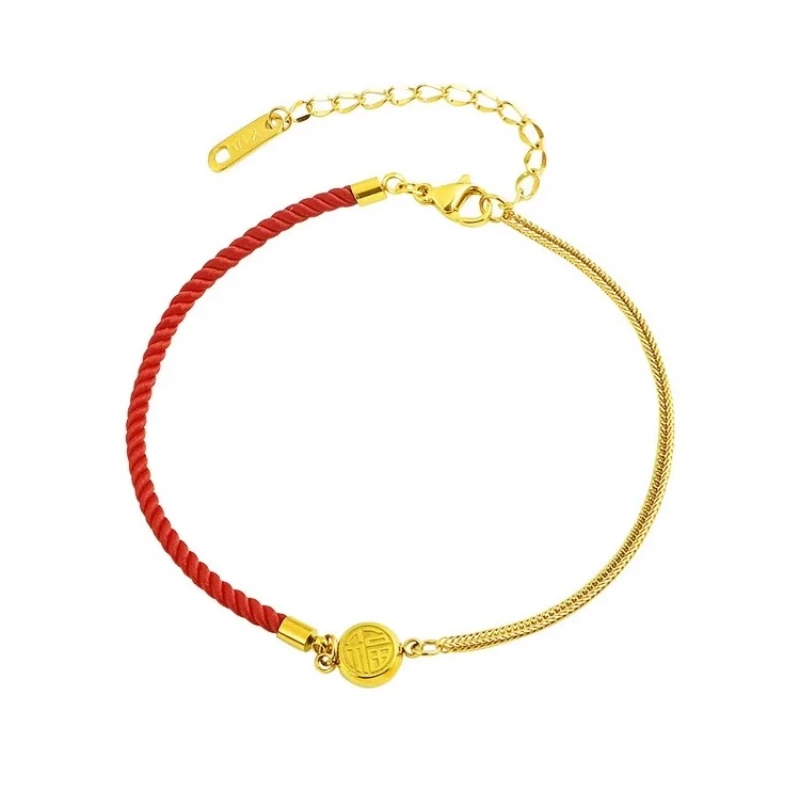 

24K gold blessing character red rope anklet sexy high sense national style foot accessories women
