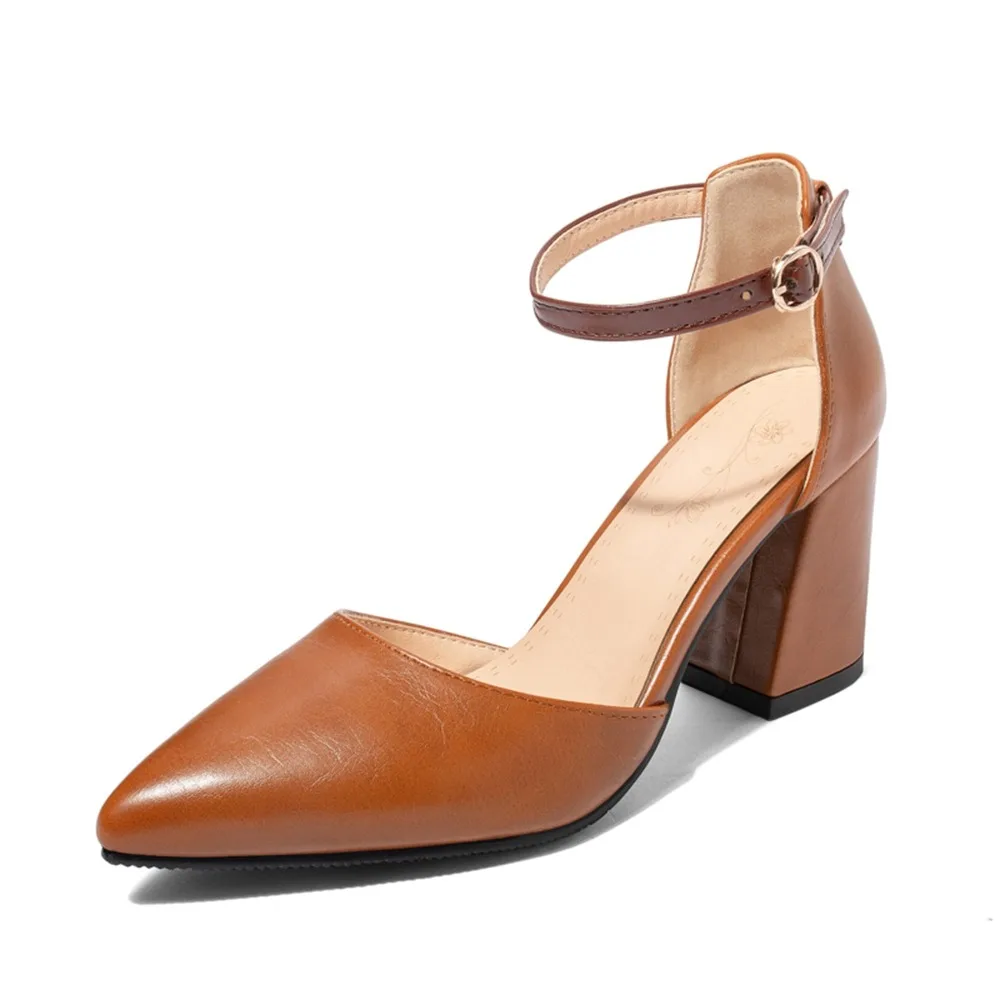 

BLXQPYT Women Ankle Strap Block Heel Pumps Pointed Toe Sandals Plus Size 32-54 20-1