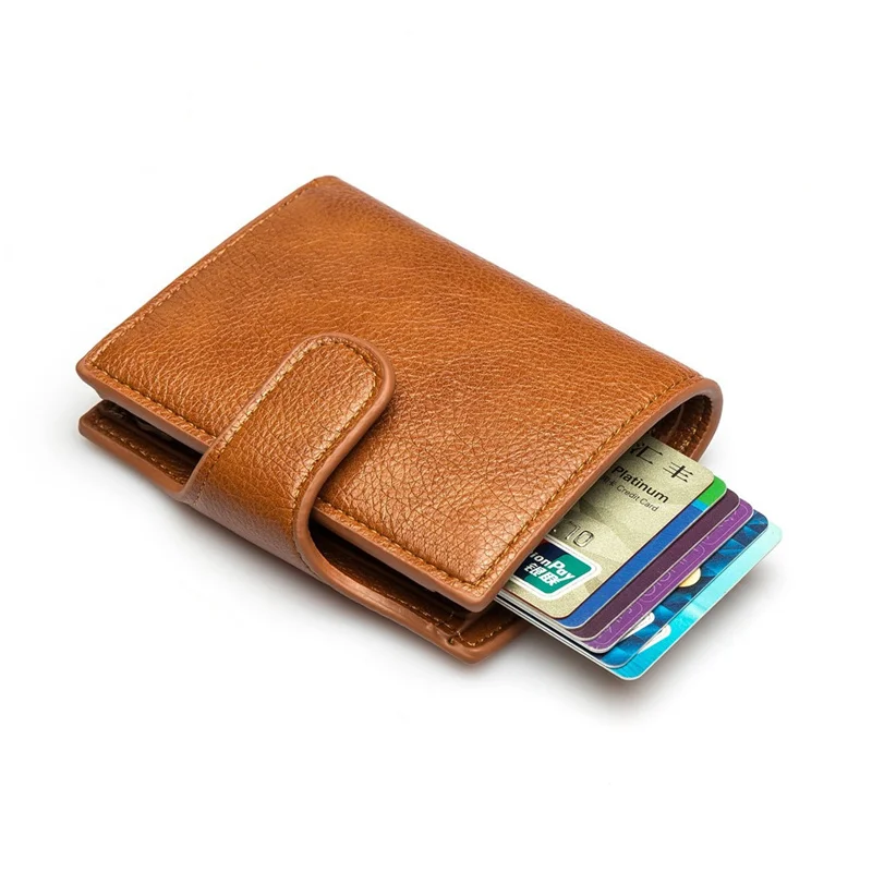 

PU Leather Short Card Holder Automatically Pop Open Card Box Buckle Mini Wallet Multi-card Slot Small Anti-magnetic Card Bag