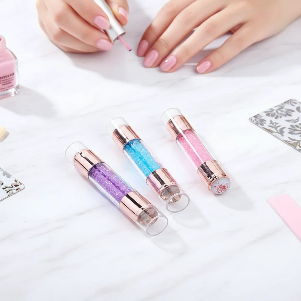 เครื่องมือประทับเล็บ ซิลิโคนสองด้าน สำหรับงานศิลปะบนเล็บ อุปกรณ์เสริมสำหรับมืออาชีพ