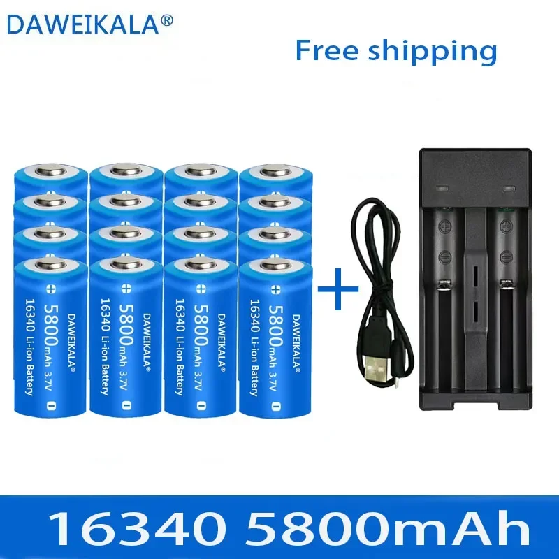 5800mAh rechargeable 3.7V Li-ion 16340 batteries CR123A battery for LED flashlight wall charger, travel for 16340 CR123A battery