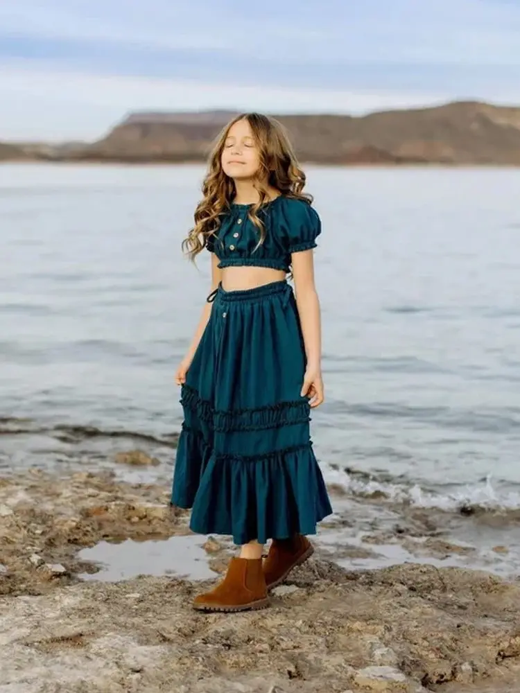 9-13 Year Old Girl Linen Cotton Two-Piece set Bohemian Dress For Parent-Child Wear Photo Shoot Photography Dress For Girl