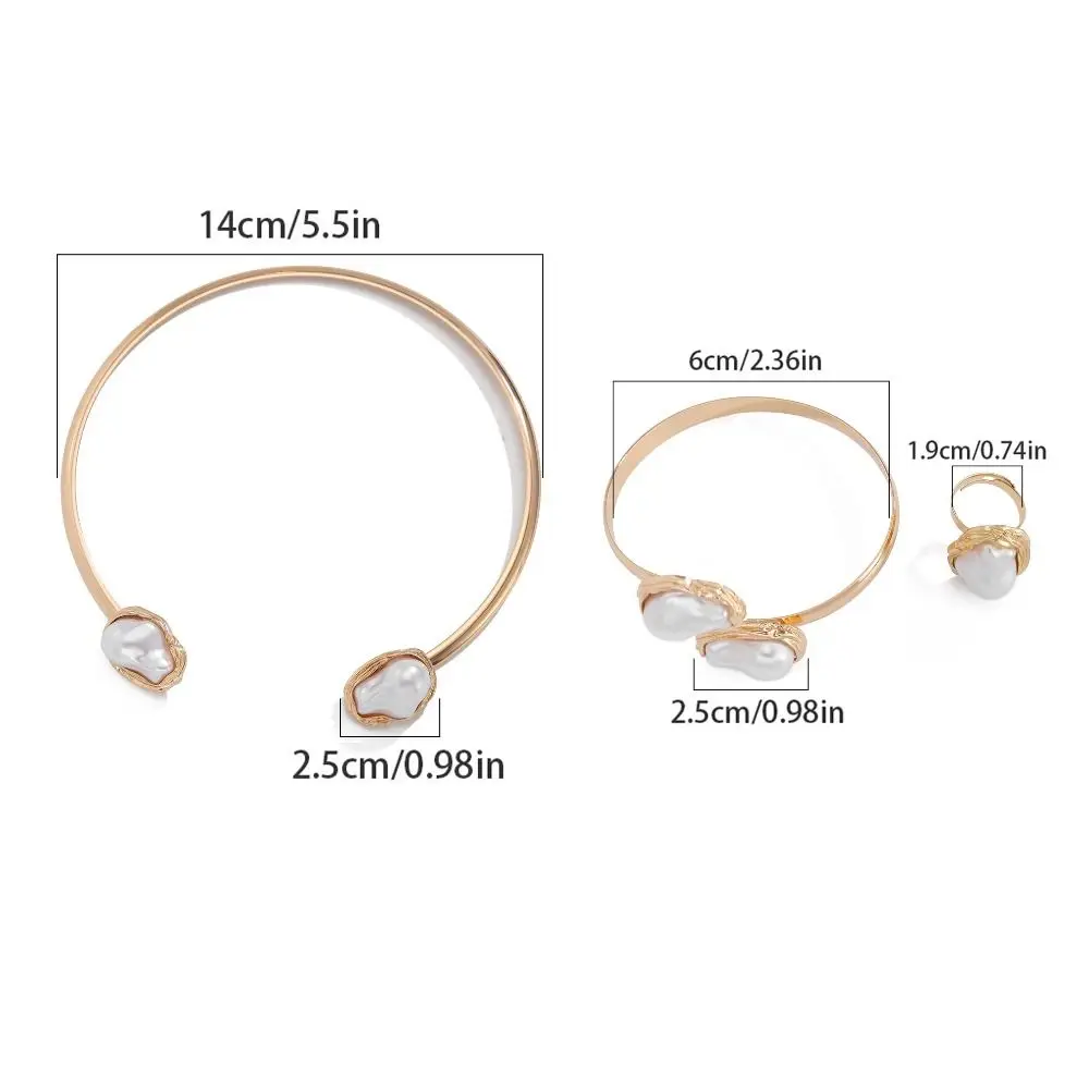 4 قطعة المفتوحة المختنق خمر مجوهرات دعوى مبالغ فيها المعادن سلسلة الترقوة مجموعة ضوء الفاخرة غير النظامية قلادة سوار حلقة البدلة #6