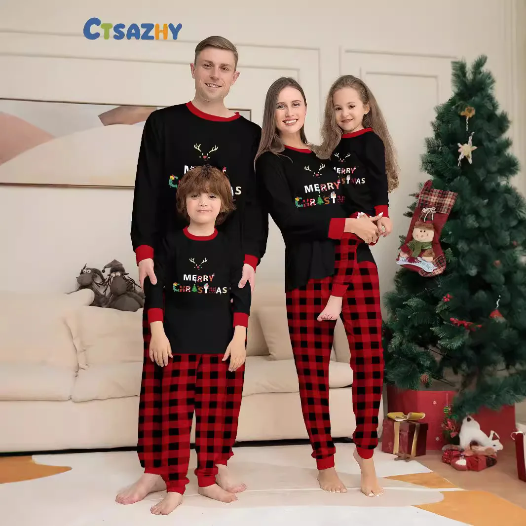

Xmas Family Outfit Pajamas parent-child wear, autumn and winter Christmas letter home wear, baby jumpsuits, and pet dog clothes
