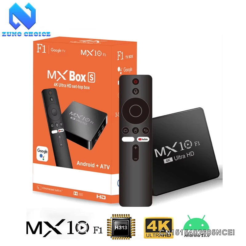 Zuno MX10 F1 decodificador decodificador de TV Android TV Box 2024 Android 13 4k Digital al por mayor Onn Certificado Smart Android TV Box