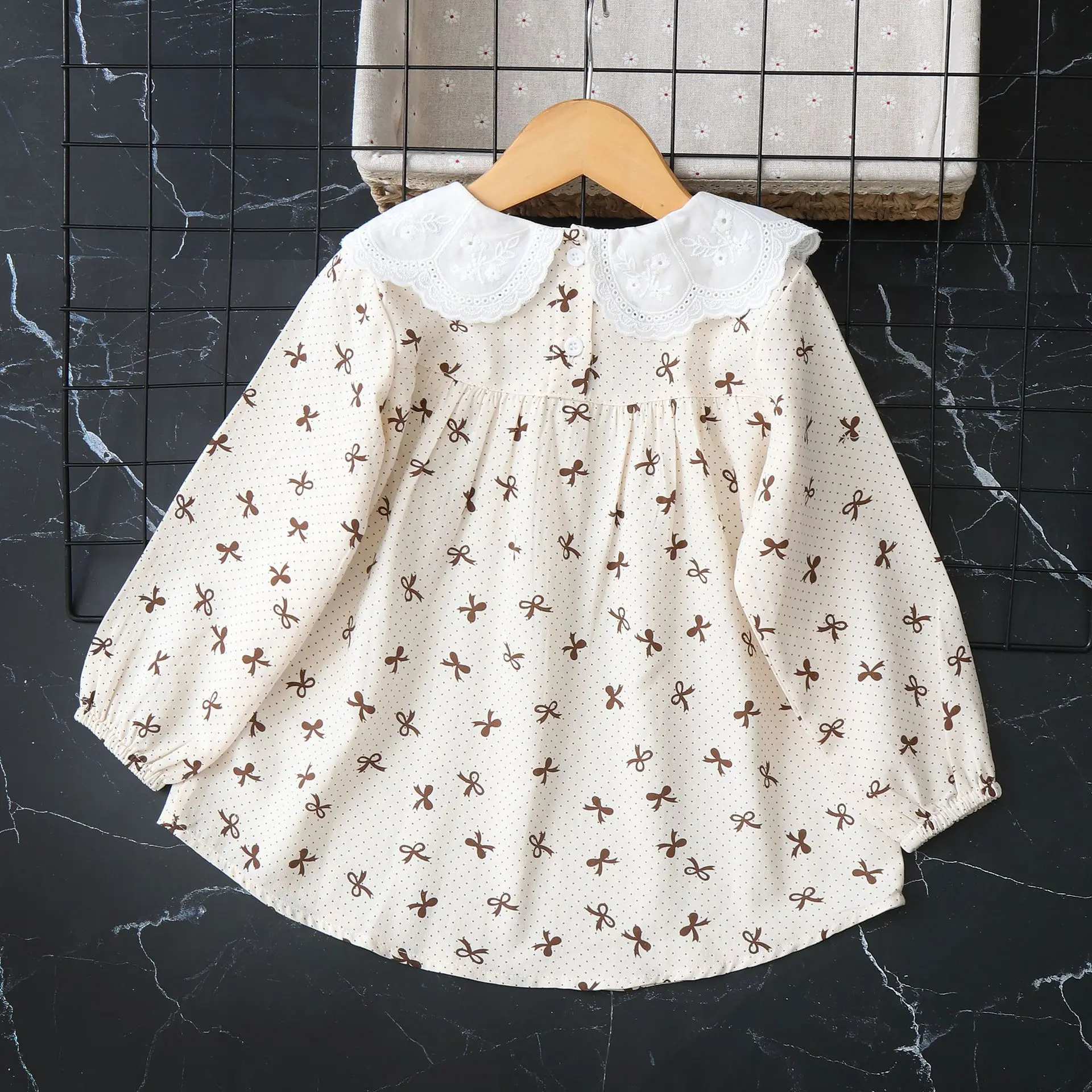 Bow blouse for Girls Shirt Long Sleeve baby tops 2024 Autumn New Children's Clothing  쉬폰블라우스  구찌