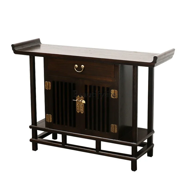 

*New Chinese Zen Solid Wood Lobby Entrance Cabinet Old Elm Warped Head Partition Locker