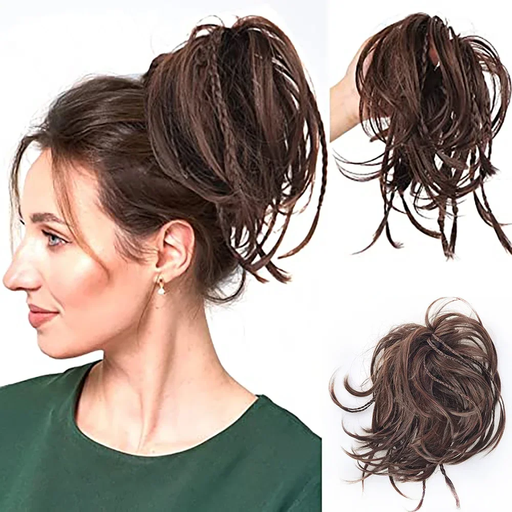 Women Synthetic Hair Hairband  Scrunchie Hair Bun Chignon High Temperature Fiber Braid Hair Donut Roller Headband