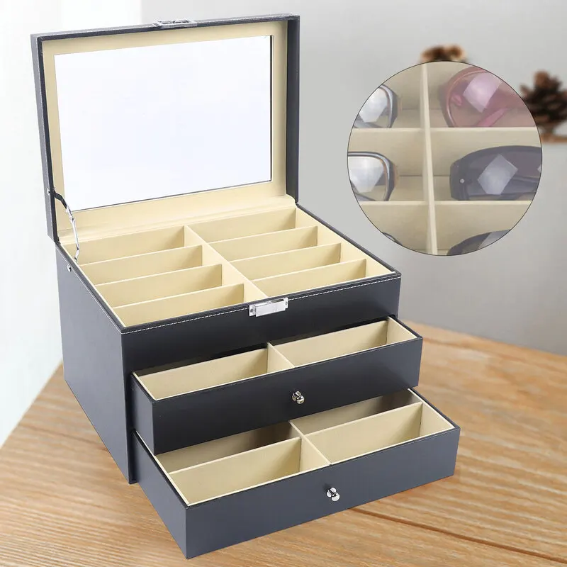 24 Piece Glasses Display Box with Drawer Style Storage Box Gift Storage Box Space Saving High-end Glasses Storage