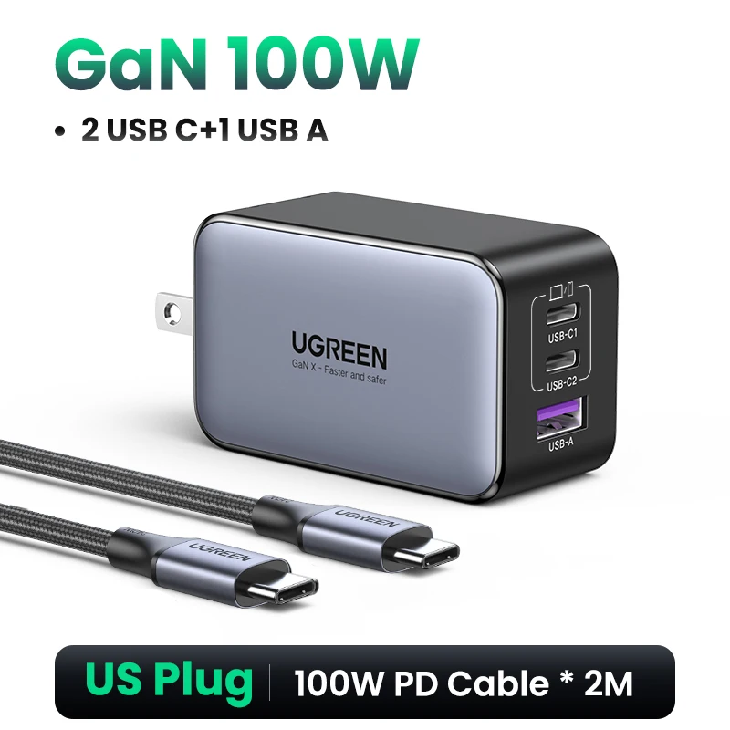 UGREEN 100W GaN-oplader USB C-oplader QC4.0 3.0 snel opladen voor Macbook Air Laptop Tablet PDFast-oplader voor iPhone 17 16 15Pro