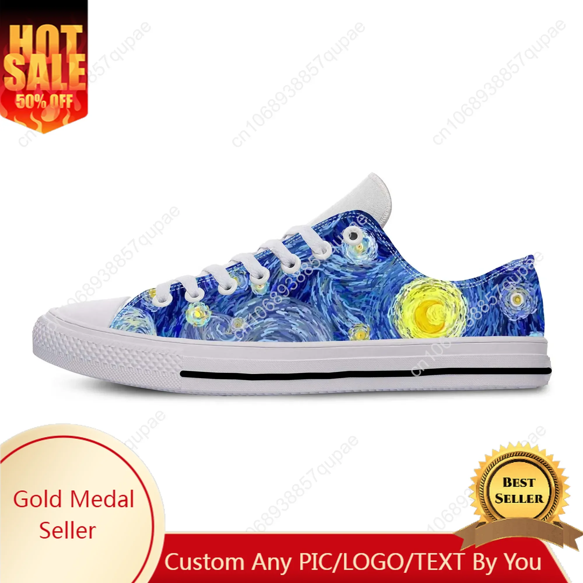 

Vincent Van Gogh Starry Night Oil Painting Fashion Casual Cloth Shoes Low Top Comfortable Breathable 3D Print Men Women Sneakers