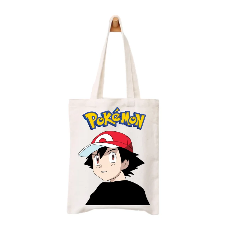 Anime Pokemon Canvas Bags Cute Cartoon Figures Print Shoulder Bag Large Capacity Leisure Fashion Portable Shopping Bag Tote Bag view 3