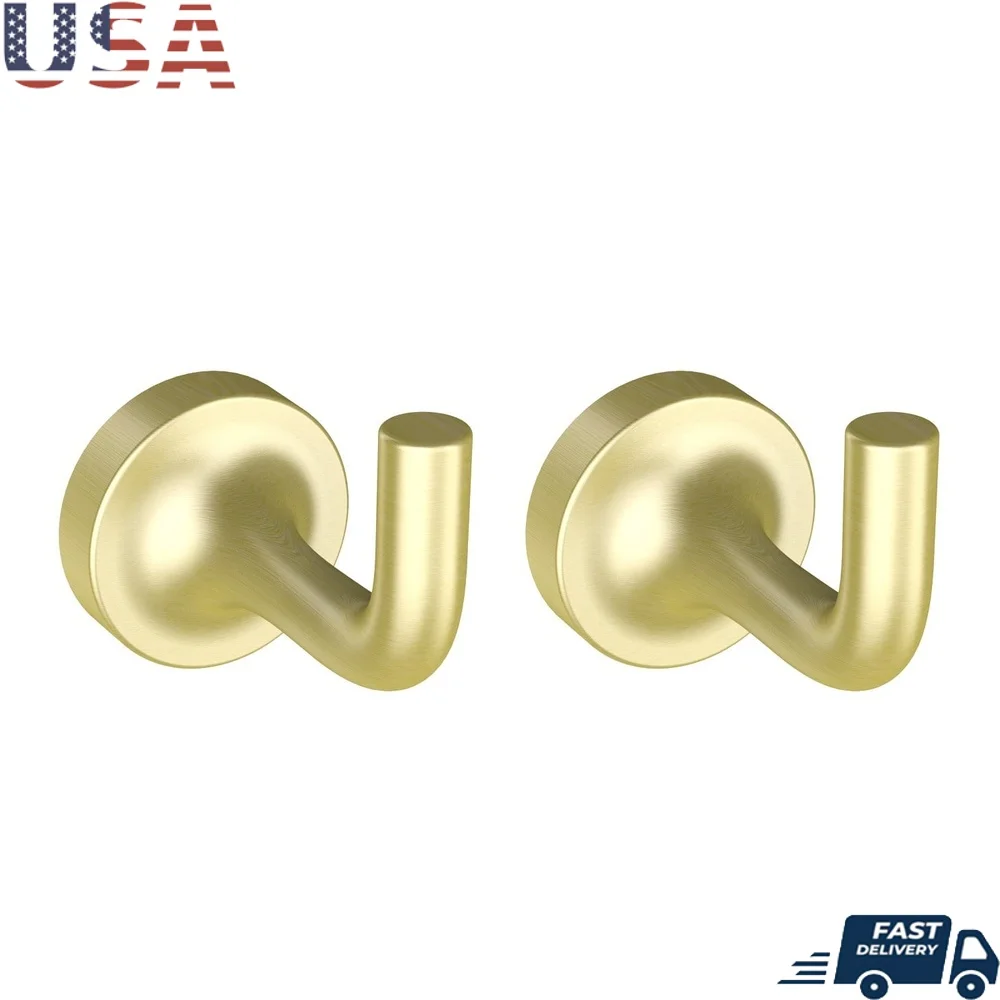 

Modern Wall Mount Robe Hook Brushed Brass Finish 2 Pack Stylish Bathroom Accessories Durable Hardware Easy Installation