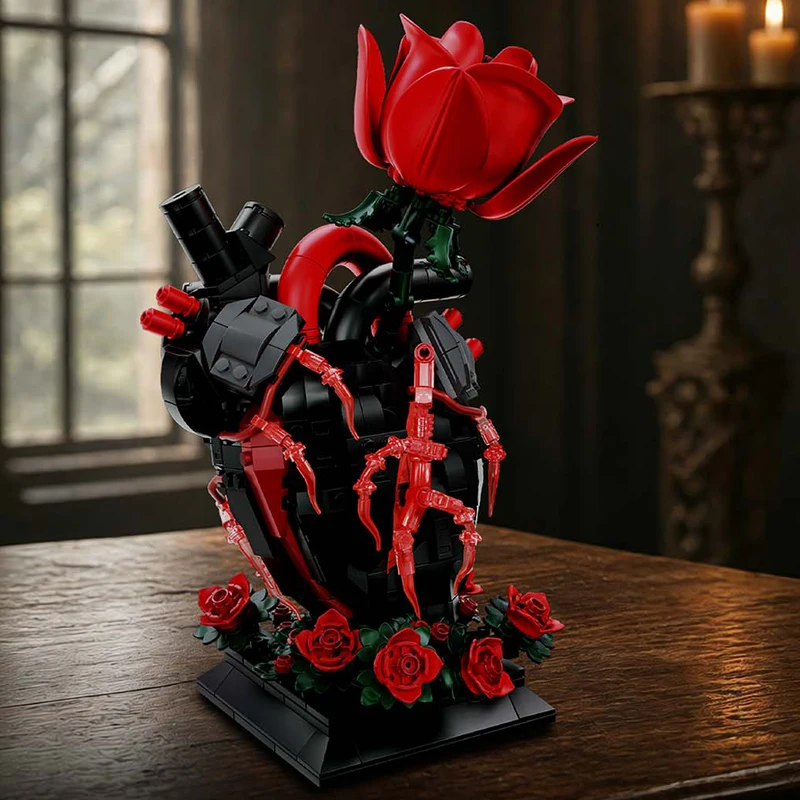 

Heart Rose Building blocks Gothic style high difficulty Assembly model Creative Ornament Dark style Gift