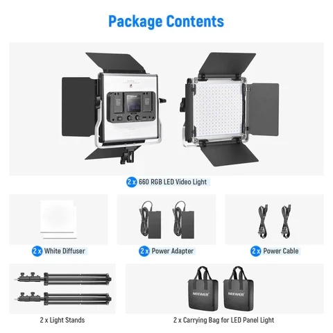 NEEWER 2 Pack RGB660 PRO LED مجموعة إضاءة الفيديو مع التحكم في التطبيق للألعاب، يوتيوب، ويبكس، البث، مؤتمر الويب، التصوير الفوتوغرافي