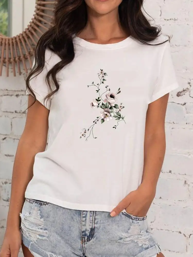 

Fashion T Clothing Ladies Women Casual Female Flower Sweet Trend 90s Short Sleeve Print T-shirts Clothes Graphic Tee