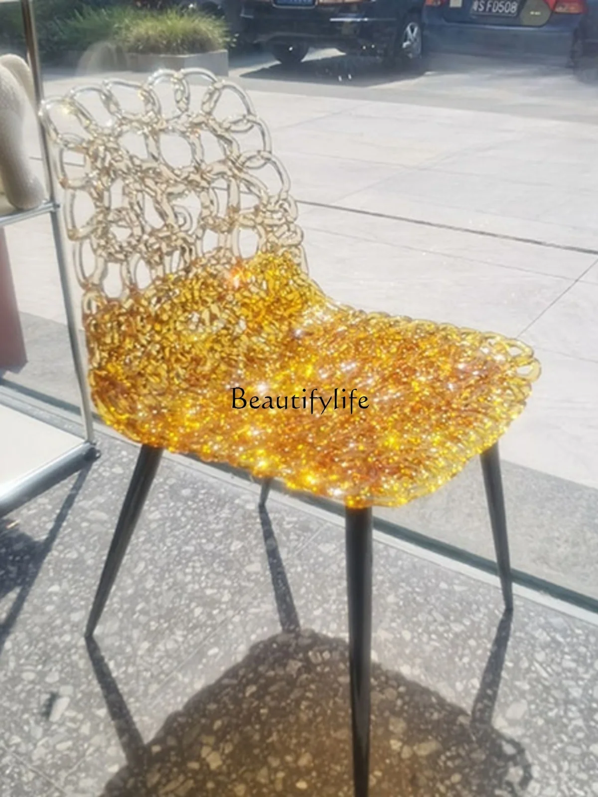 Modern Light Luxury Epoxy Resin Transparent Chair Hotel Living Room Backrest Dining Chair