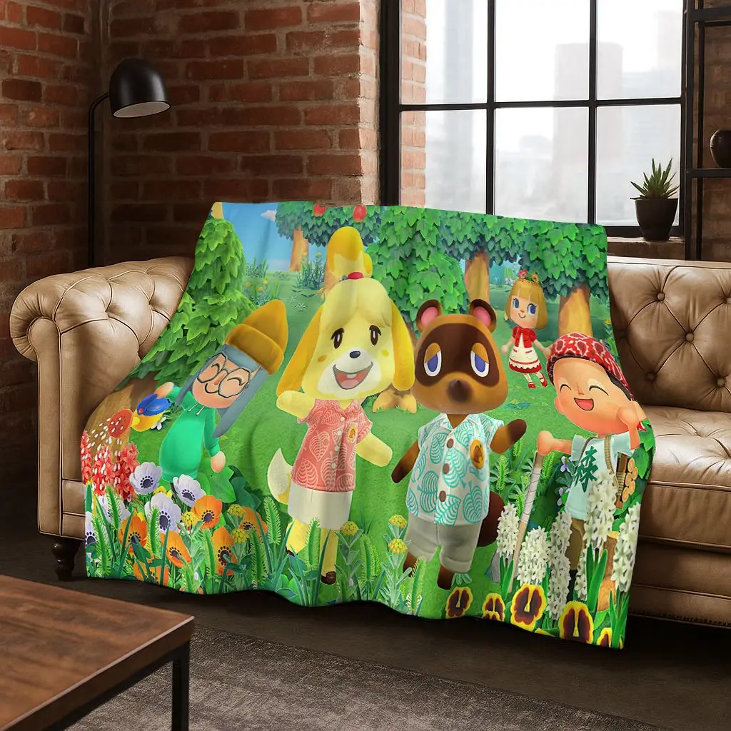 Game Animal Crossing Wild World Cartoon Flannel Blanket,Cozy Soft Throw Blanket for Home Bedroom Bed Sofa Picnic Cover Gift Kids
