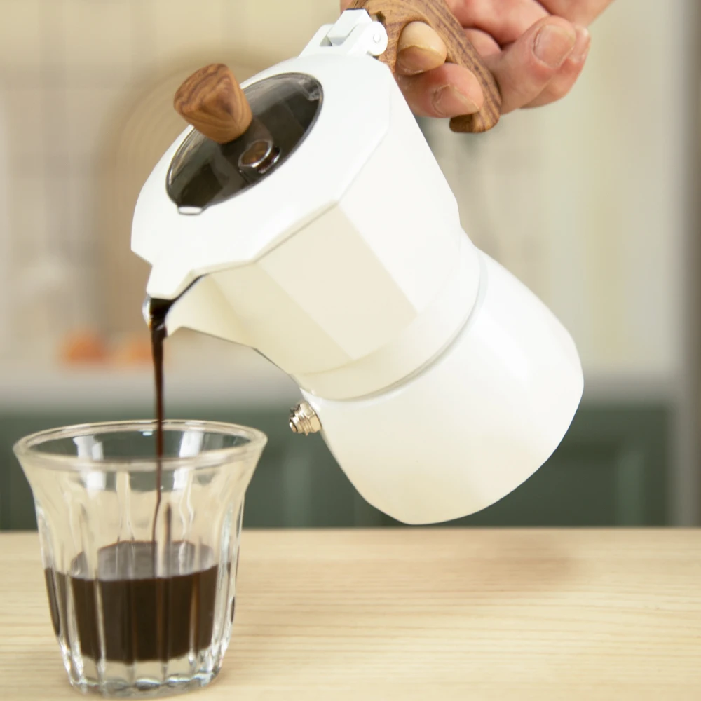 Visual Dual Valve Coffee Utensil Aluminum Mocha Pot, Rich Cream Extraction, Suitable for Home and Kitchen Use