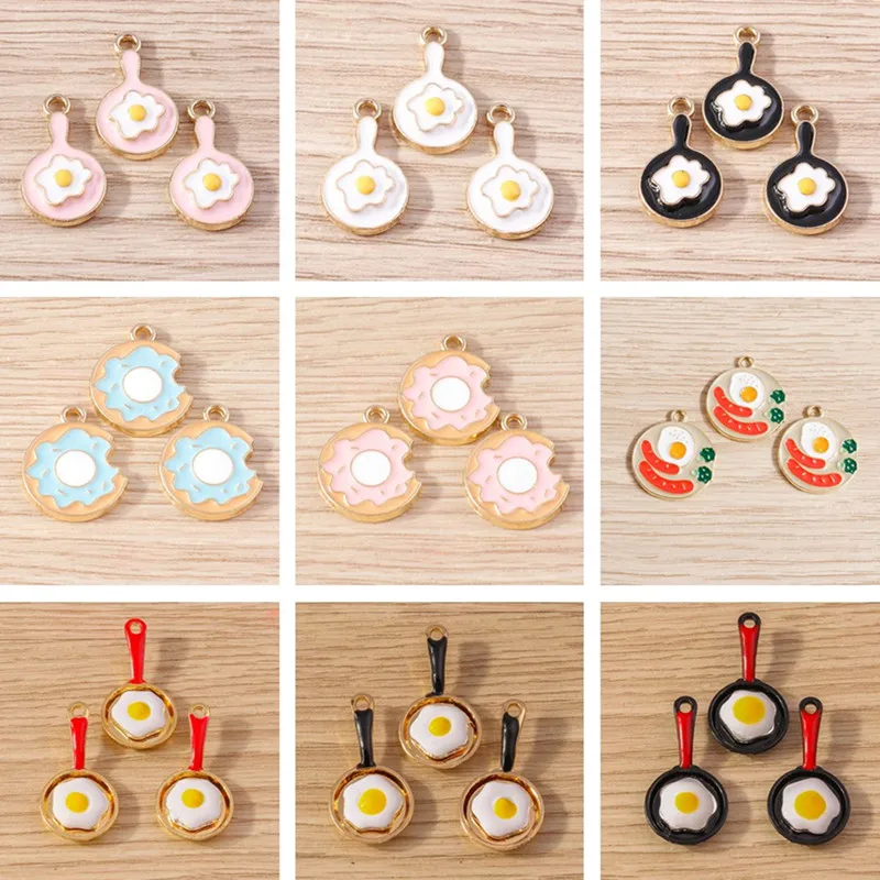 10pcs Cute Mix Enamel Food Fried Eggs Charms Pendants for Jewelry Making Drop Earrings Necklace Bracelets DIY Crafts Accessories