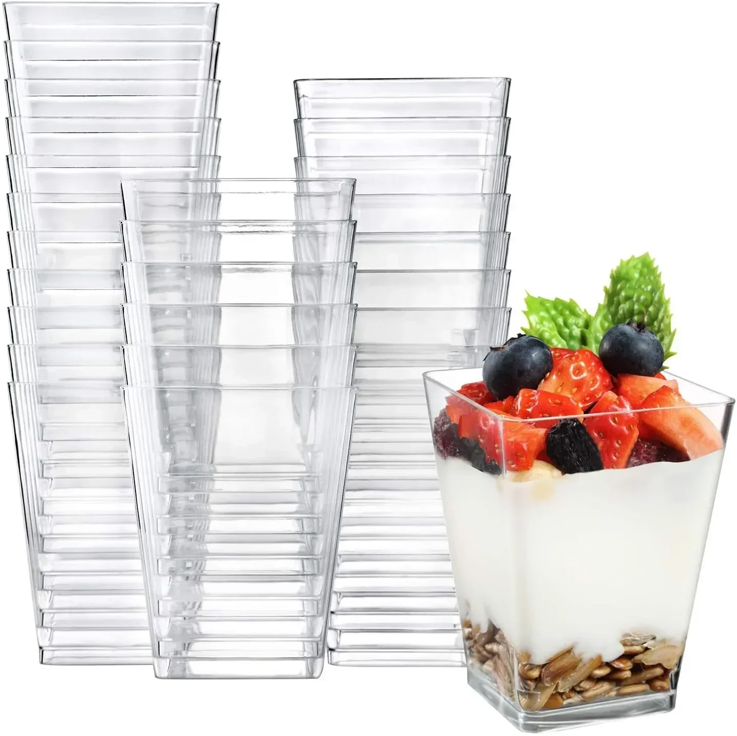 50Pcs Disposable Plastic Mousse Cup Ladder Shaped Cup Pudding Cup Dessert Cake Cup Appetizer Jelly Yogurt Mousse Baking Cup