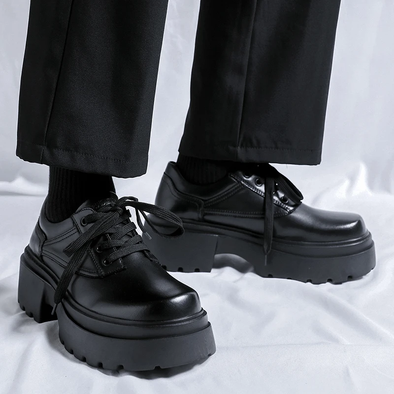 Black Men's thick soled high-quality shoes Versatile fashion designer style Wedding Party Outdoor Leisure Heightened Shoes image 2