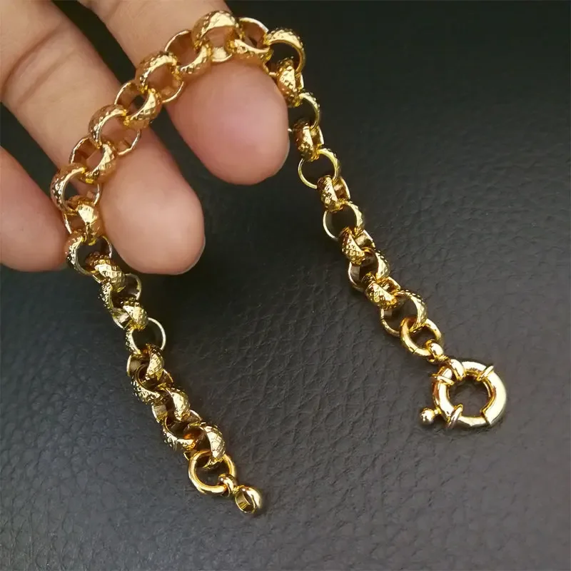 Gold Color Belcher Bolt ring Link Men Women Solid Bracelet Jewllery in 18-24cm Length