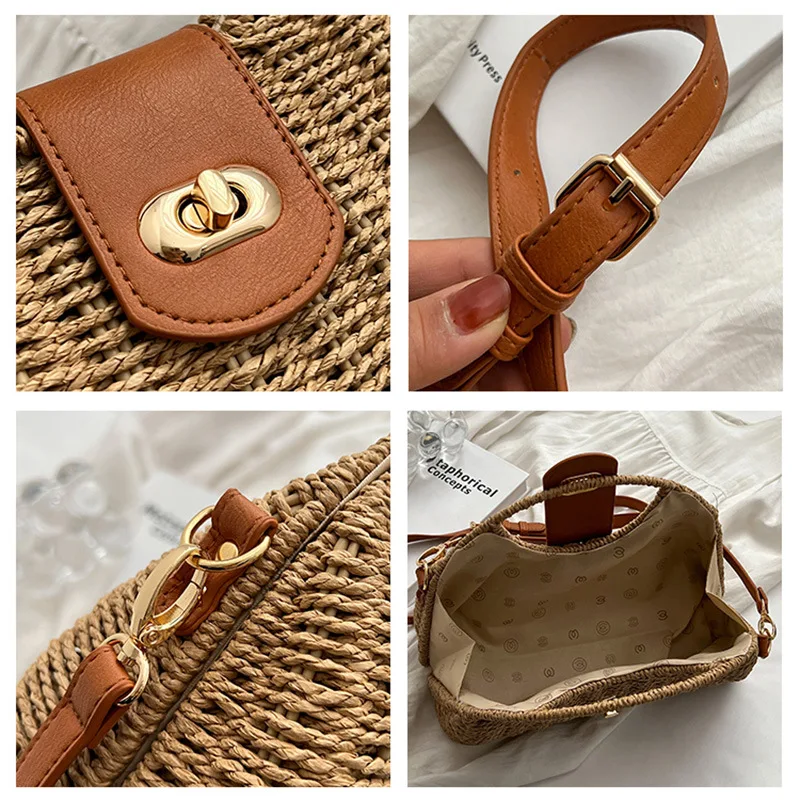 New Casual Fashion Straw Crossbody Bags Luxury Designer For Women Handbags Beach Travel Summer Ladies Shoulder Classic Vintage