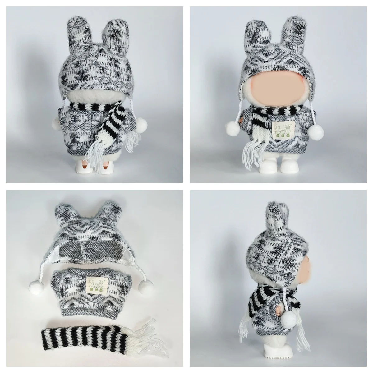 

17 см комплект одежды для куклы Labubu, вязаная шапка, топ, полосатый шарф, модный наряд для V1 V2, плюшевая кукла, милые кавайные аксессуары для наряда