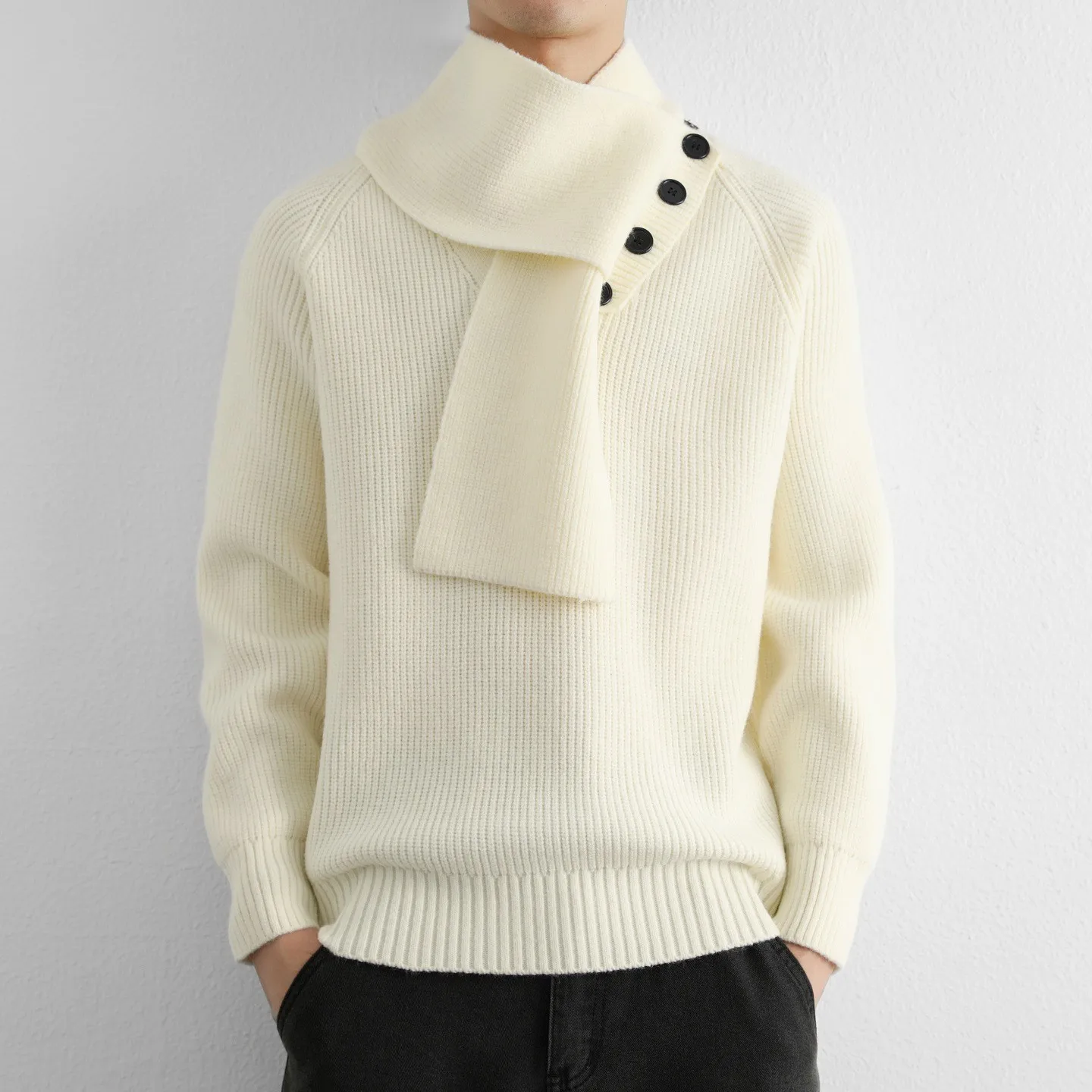 

Модный мужской трикотаж с шарфом и воротником, свободный крой, осень-зима, новый Sle Faionable Personali, ретро, внутренняя одежда, повседневная одежда...