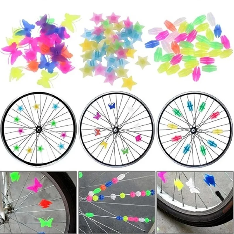 36Pcs Colorful Safety Clips Bicycle Multi-Color Love Heart Stars Wheel Bike Accessories Decoration Bead Spoke Beads