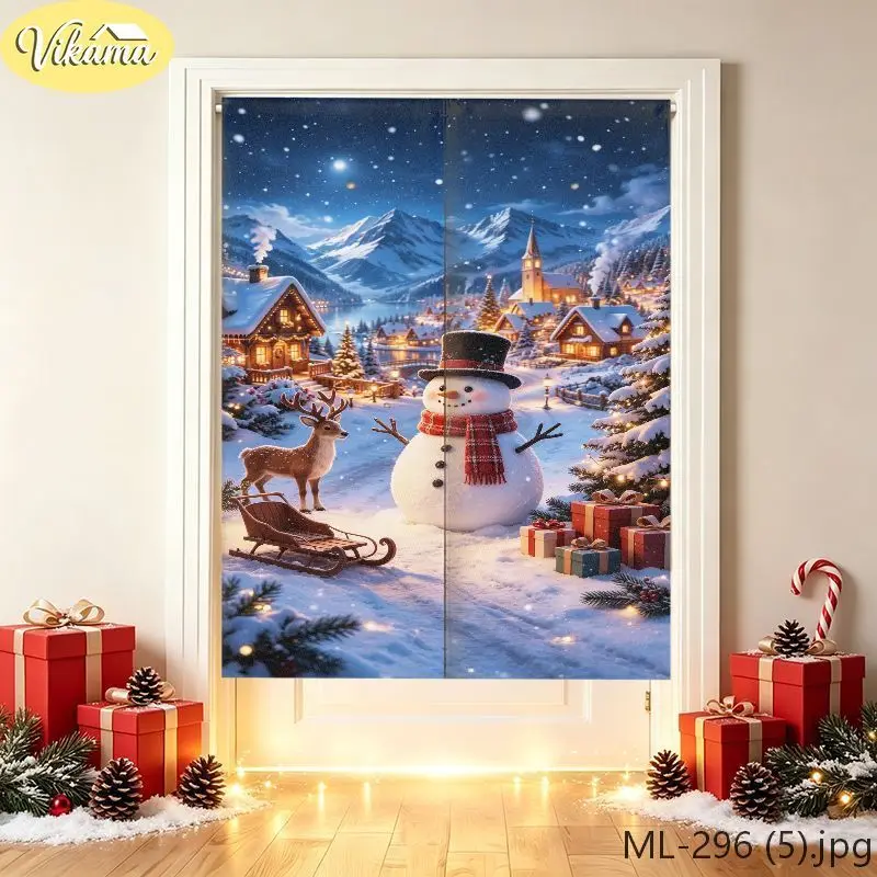 VIKAMA Retro Red Pickup Truck Christmas-Style Half Curtain, Fabric Entryway Curtain, Privacy Screen, Wall Decor