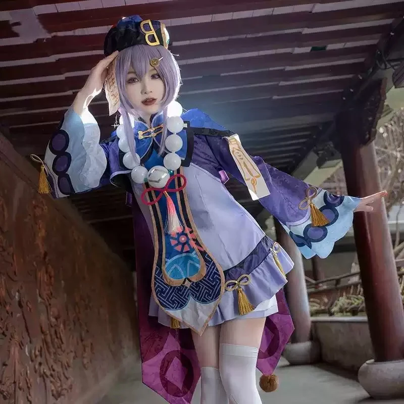 

Genshin Impact Qiqi Cosplay Costume Full Set Zombie Outfit with Hat Beads Socks Accessories Halloween Carnival Game Cos Dress