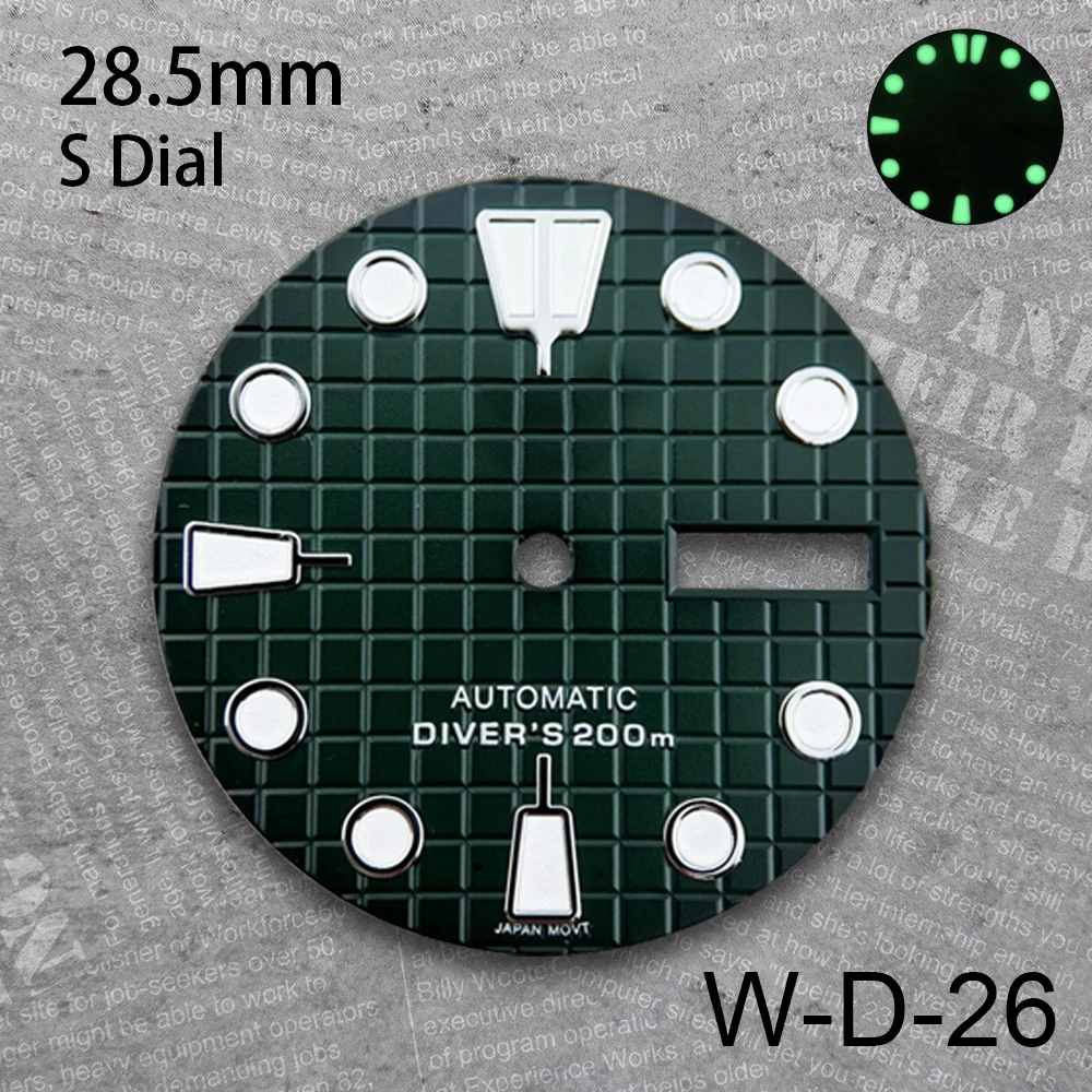 28.5mm S Logo Waffle Dial Suitable For NH36/4R36 Movement Green Luminous Dual Calend High Quality Watch Modification Accessories