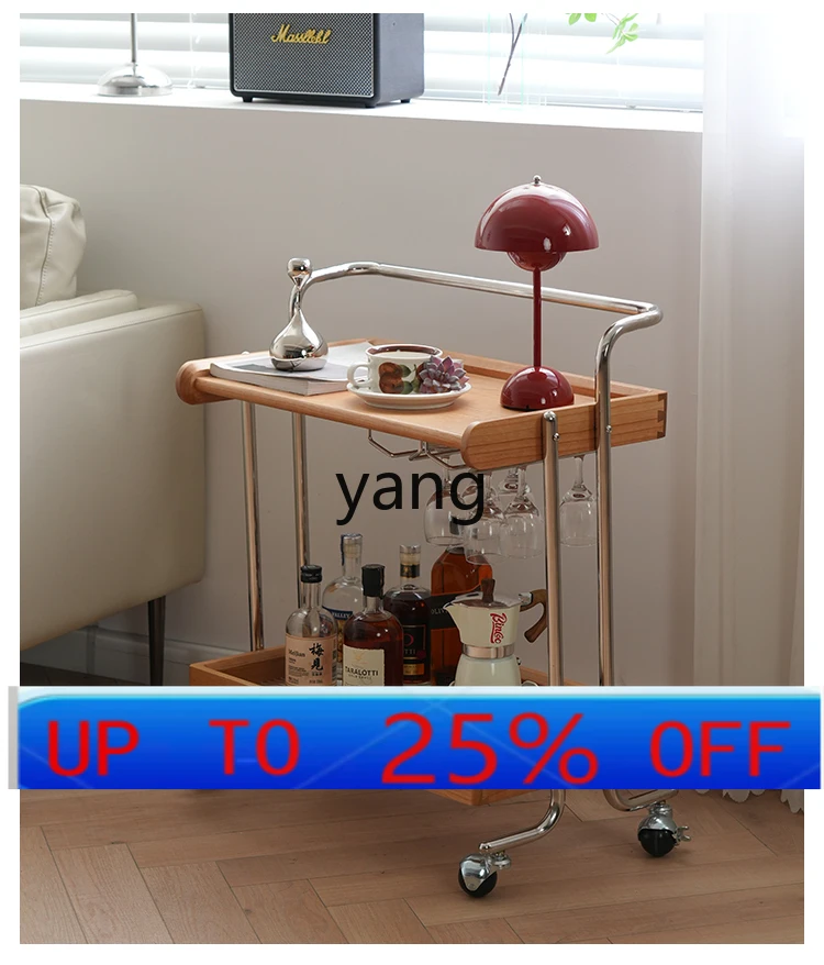 

LMM solid wood cherry wood movable trolley sofa side few Nordic shelves side cabinet