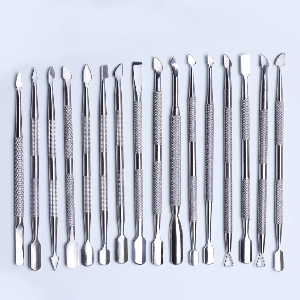 1pcs Double-end Nail Art Cuticle Remover Stainless Steel Manicure Pedicure Pusher Fork Scissor Trimmer 2-ways Nails Tool SAA17